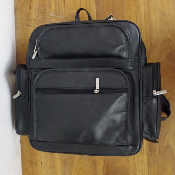Brookstone Unisex Black Leather Backpack main image 4
